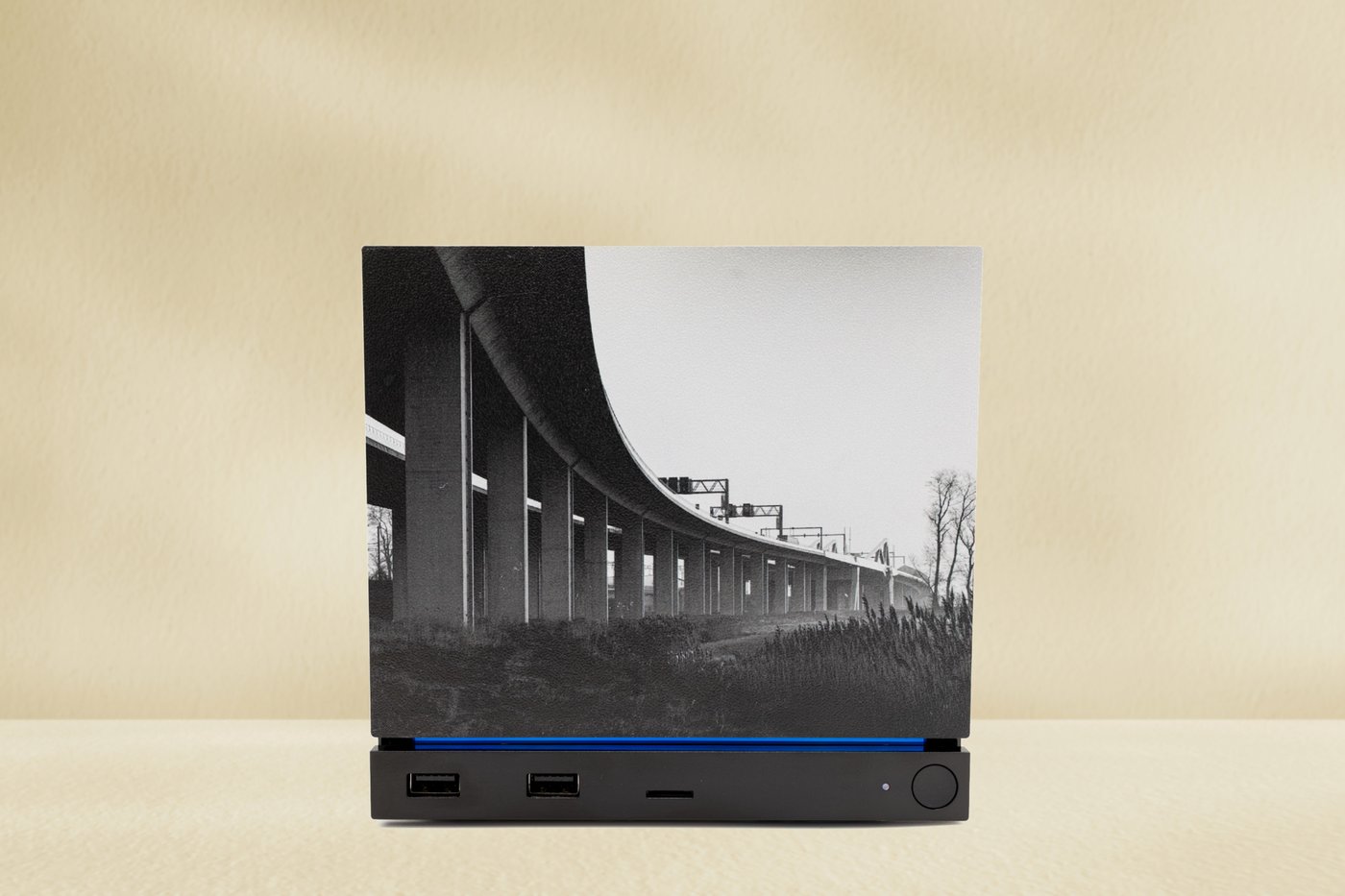 A 3D printed faceplate mounted on the front of a 2026 Steam Machine